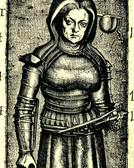 Image similar to etching of dana scully from the nuremberg chronicle, 1 4 9 3, sharp scan, restored