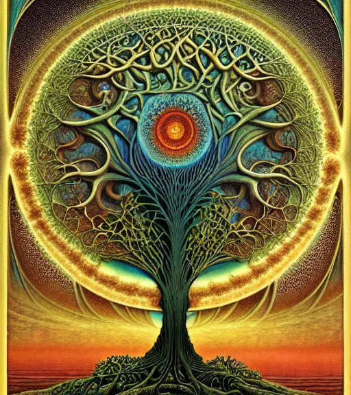 Image similar to tree of life by roger dean and andrew ferez, art forms of nature by ernst haeckel, divine chaos engine, symbolist, visionary, art nouveau, botanical fractal structures, organic, detailed, realistic, surreality