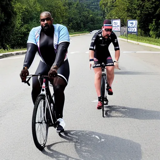 Image similar to obese r kelly and kanye west cycling the tour the france