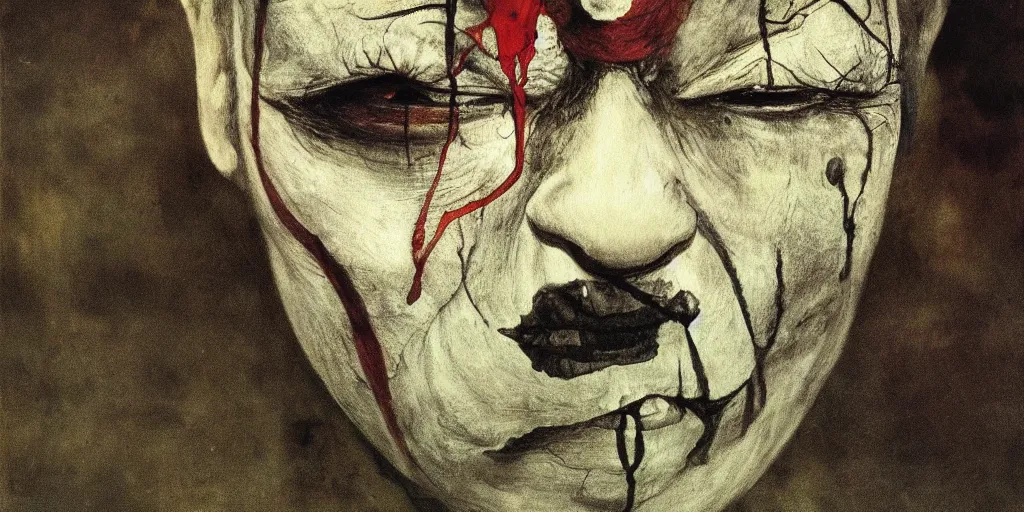 Image similar to the creepy clown, a painting by Andrew Wyeth