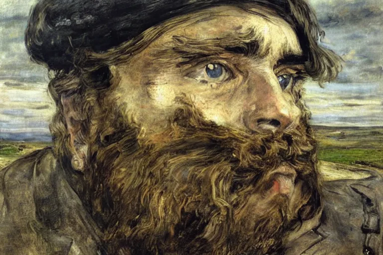 Prompt: sad portrait of a biker on the freeway by sir john everett millais, photorealistic, hyperdetailed, ethereal, masterpiece, oil painting