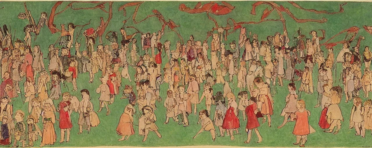 Prompt: pagan festival drawing by henry darger