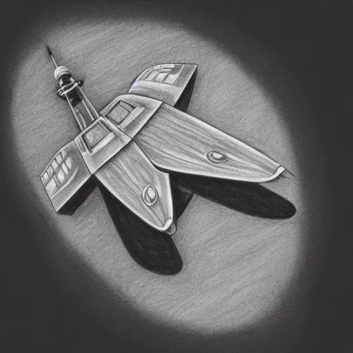 Image similar to black - and - white pencil drawing of a spaceship