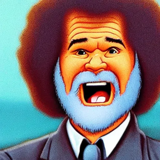 Prompt: bob ross screaming at communism