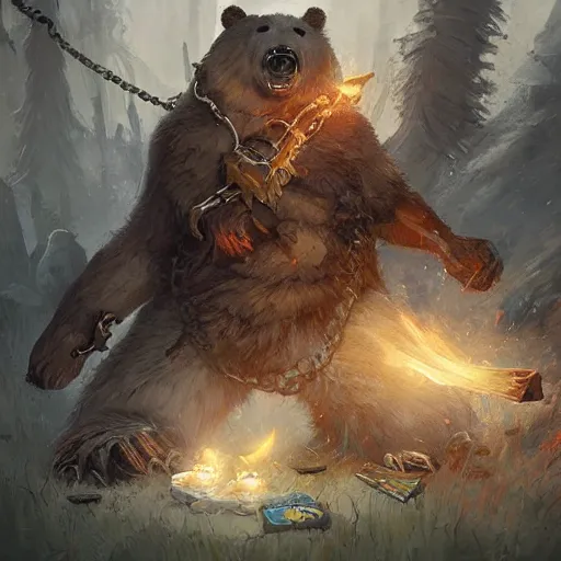 Image similar to a deadly bear trap, chained knife, hearthstone art style, epic fantasy style art by Craig Mullins, fantasy epic digital art, epic fantasy card game art by Greg Rutkowski