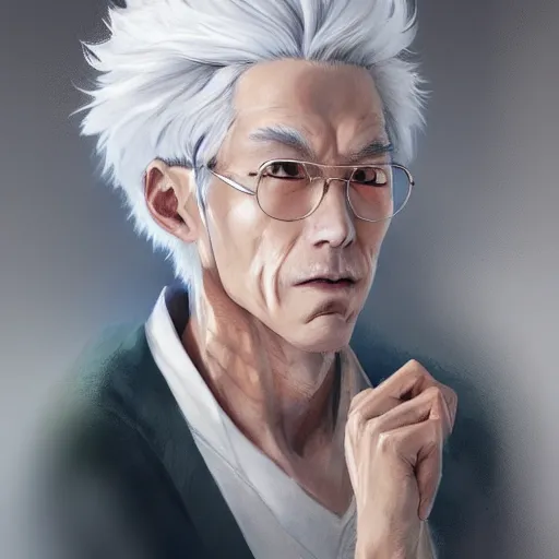 Image similar to anime portrait of an elderly boy, white hair by Stanley Artgerm Lau, WLOP, Rossdraws, James Jean, Andrei Riabovitchev, Marc Simonetti, and Sakimichan, trending on artstation