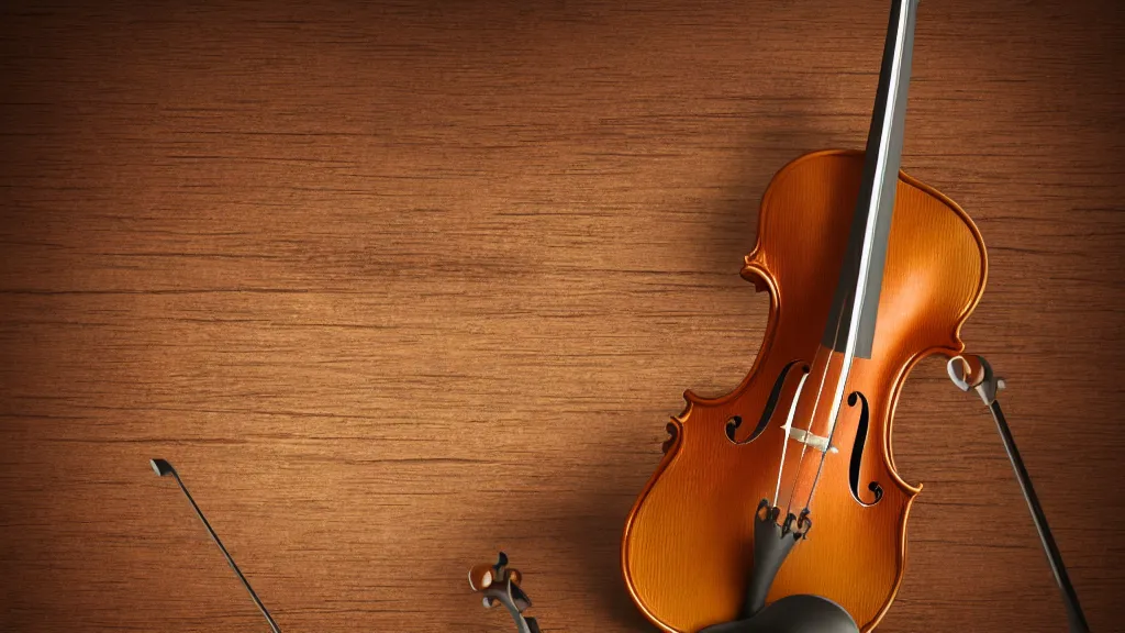 Prompt: a violin on an ancient beautiful ornated wood desk in victorian house, beautiful reflexions, detailed wooden table, photorealistic, photorealism, diffuse light, octane render