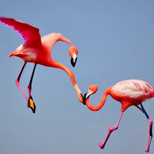 Prompt: flamingo flying together