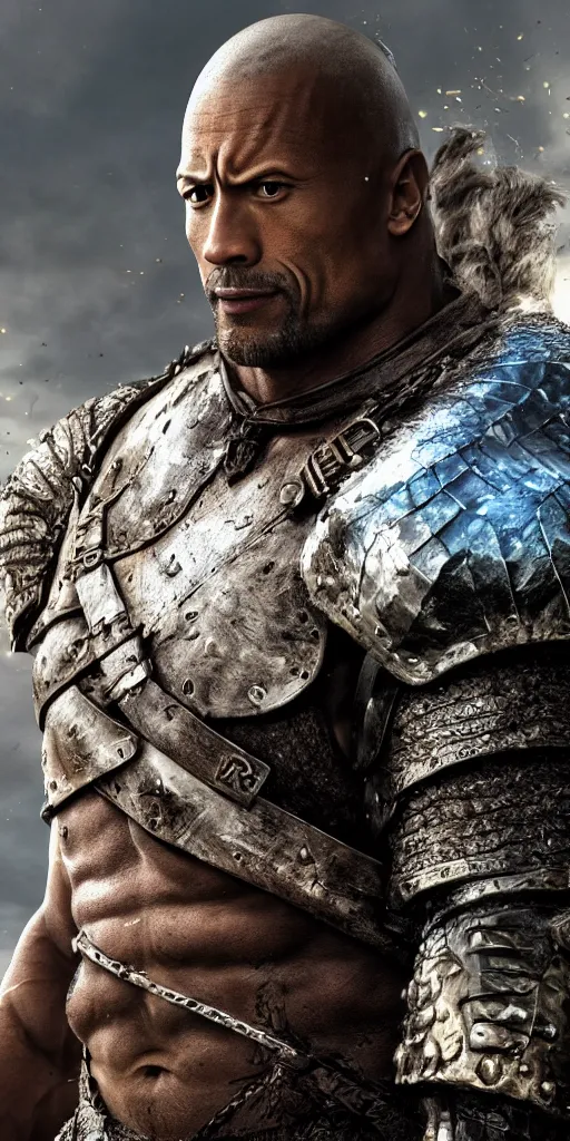 Image similar to portrait of dwayne johnson in fantasy armor from dark souls, 8 k