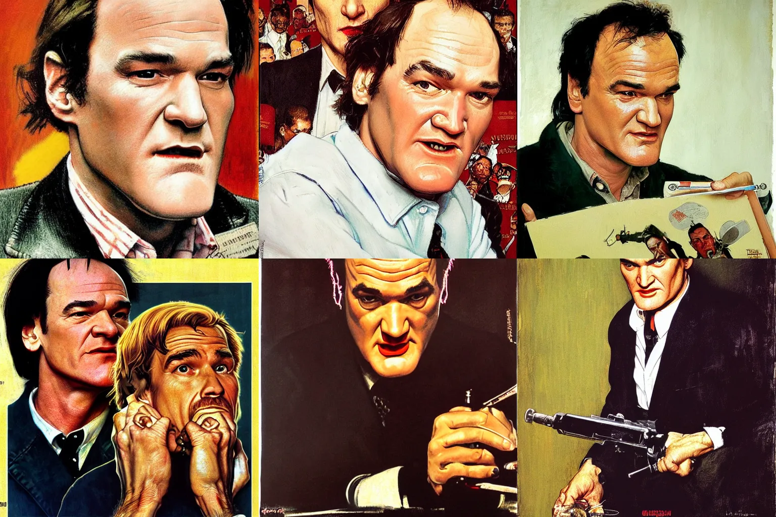 Prompt: Portrait of Quentin Tarantino. Norman Rockwell Painting