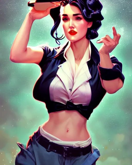 Image similar to a pin up and beautiful fashion charming dreamlke jennifer connelly, symmetrical face symmetrical eyes, character art, art by artgerm lau and wlop and and ilya kuvshinov and john singer sargent, rafael albuquerque comic art, hyperdetailed, 8 k realistic, symmetrical, frostbite 3 engine, cryengine, digital art