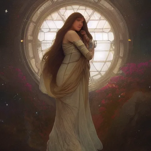 Prompt: future humans in space flying retro digital painting, artstation, concept art, soft light, hdri, smooth, sharp focus, illustration, fantasy, intricate, elegant, highly detailed, D&D, matte painting, in the style of Greg Rutkowski and Alphonse Mucha and artemisia, 8k, highly detailed, jurgens, rutkowski, bouguereau, pastoral, rustic, georgic