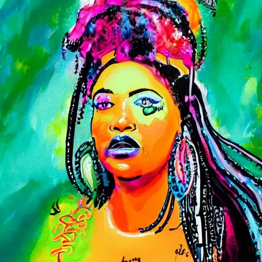Image similar to a beautiful messy painting of the goddess of Funk.