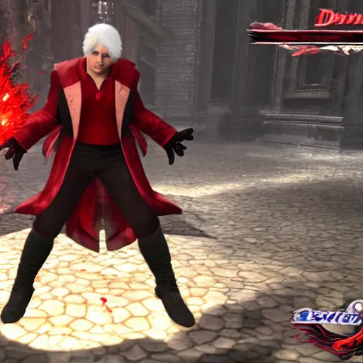 Prompt: danny devito as dante in devil may cry, game screenshot