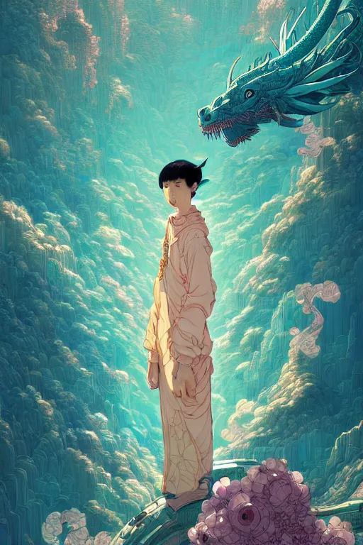 Image similar to a beautiful hyperdetailed character design 4 k wallpaper illustration of cyan dragon victo ngai, from china, style of studio ghibli, makoto shinkai, raphael lacoste, louis comfort tiffany, denoise, deblurring, artgerm, xision, james jean, ross tran, chinese style