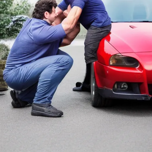 Image similar to super strong man lifting a car