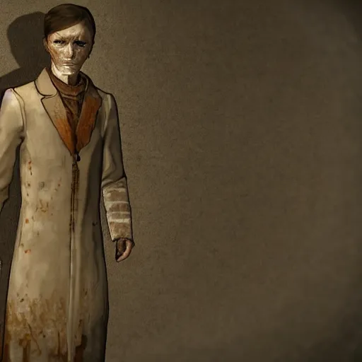 Image similar to artemy burak haruspex in the game pathologic 2, highly detailed,