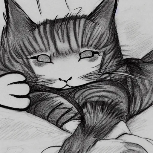 Image similar to a manga drawing of an cat sleeping