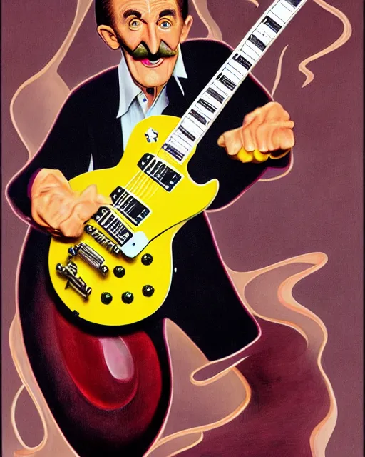 Image similar to barry chuckle ( shredding on a gibson les paul. guitar solo, bold, art by stanisław szukalski, 3 d 8 k )