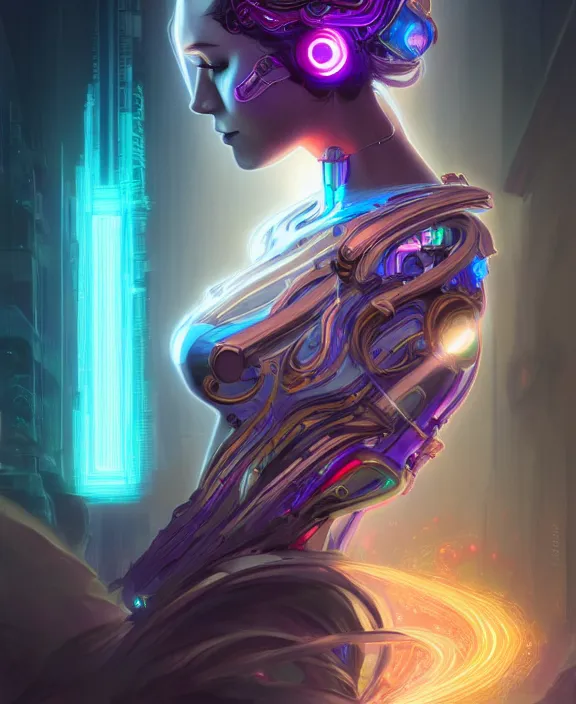 Prompt: whirlwind souls rushing inside metaverse, half body, glowin eyes, tiara, pharaoh, android, cyborg, cyberpunk face, by loish, d & d, fantasy, intricate, elegant, highly detailed, colorful, vivid color, digital painting, artstation, concept art, art by artgerm and greg rutkowski and alphonse mucha and ruan jia