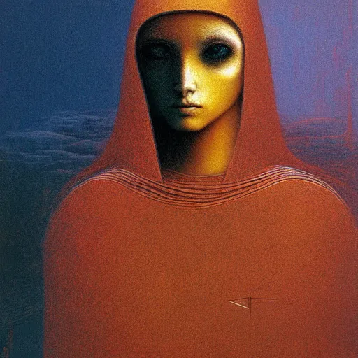 Image similar to portrait of ethereal young crow princess in golden armour by Beksinski