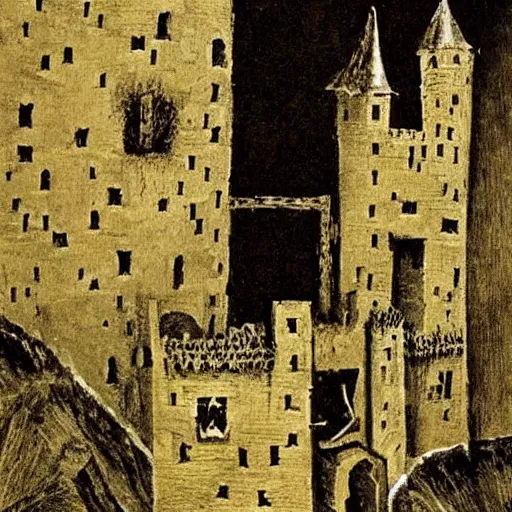 Image similar to castle gormenghast by mervyn peake,