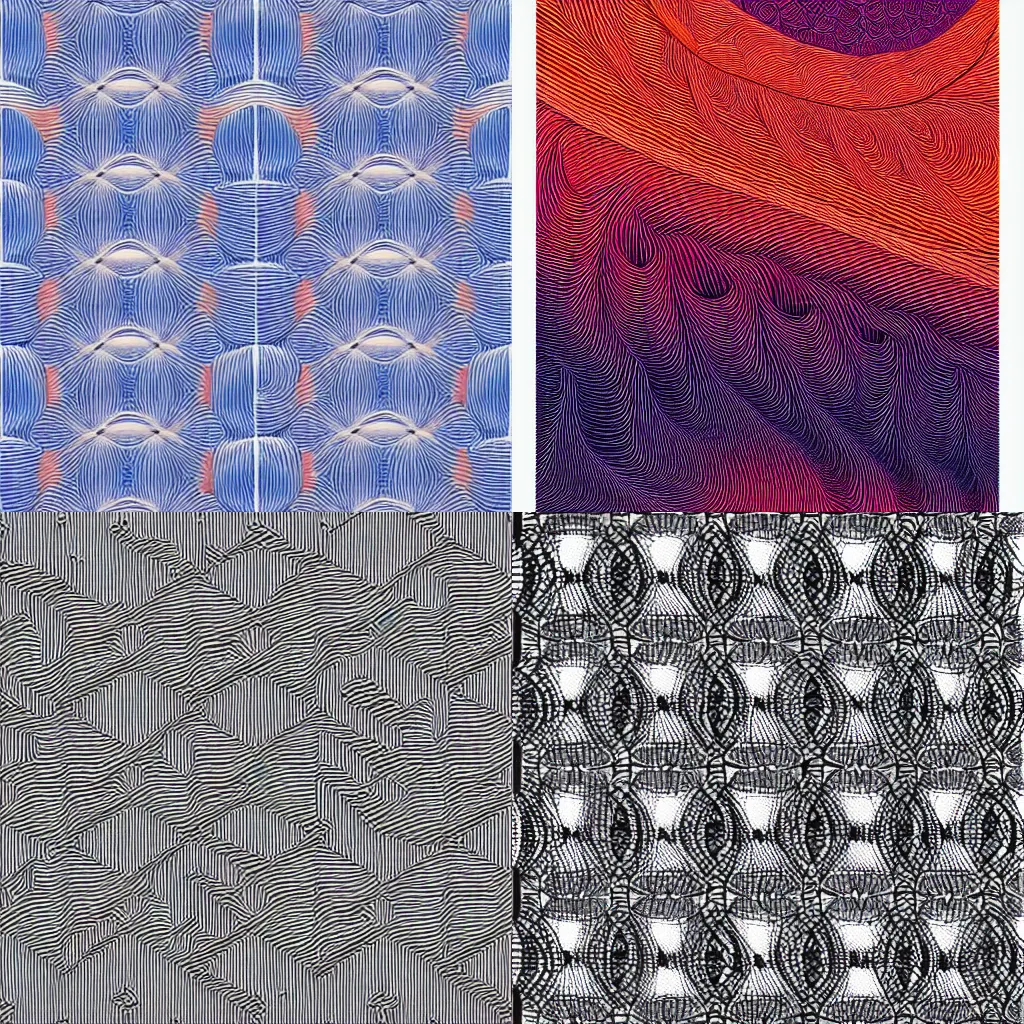 Prompt: tessellating patterns of wave-particle duality, trending on artstation, Lithography painting