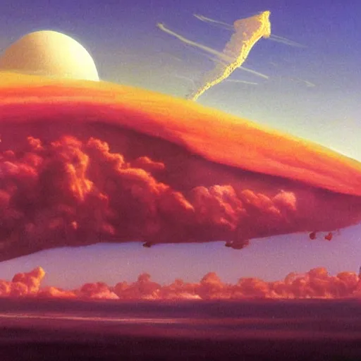 Prompt: A photo of spirits over the horizon by Roger Dean, 8K concept art, photorealistic