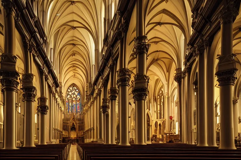 Image similar to highly detailed illustration of the cathedral of saint matthew the apostle, artstation, interior shot, washington dc, cinematic lighting, hyperdetailed, cgsociety, 8k, high resolution, insanely detailed and intricate