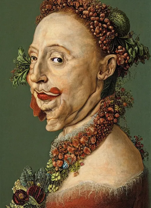 Prompt: a portrait of a noble woman in the style of gioseppo arcimboldo,