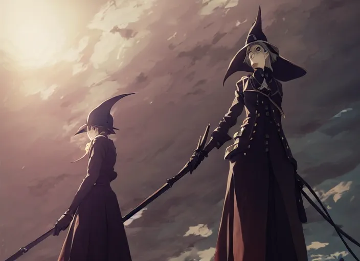 Image similar to lady maria, helm of second world war warship in background, illustration concept art anime key visual trending pixiv fanbox by wlop and greg rutkowski and makoto shinkai and studio ghibli and kyoto animation, astral witch clothes, steampunk, realistic anatomy, cute face, navy anchor, grimdark, volumetric lighting