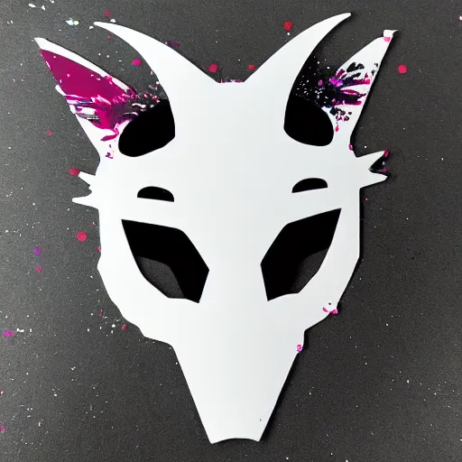 Image similar to die cut sticker, princess mononoke mask, splatter paint