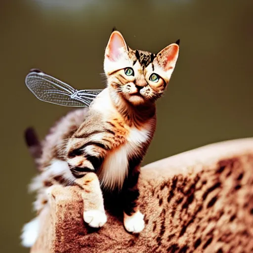 Prompt: a feline dragonfly - cat - hybrid, animal photography