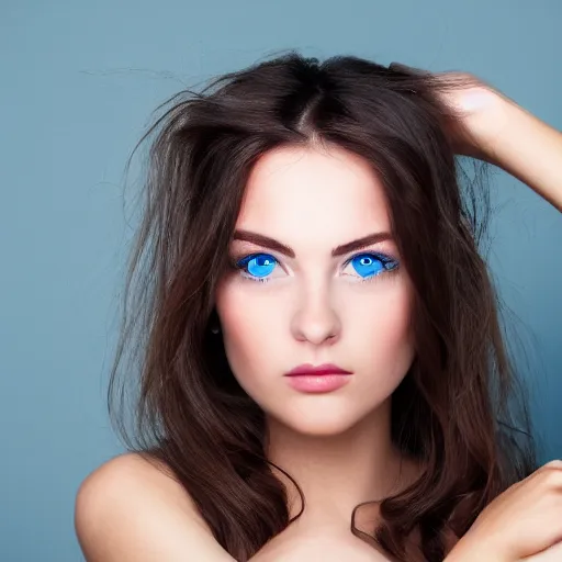 Image similar to a beautiful young woman, blue eyes