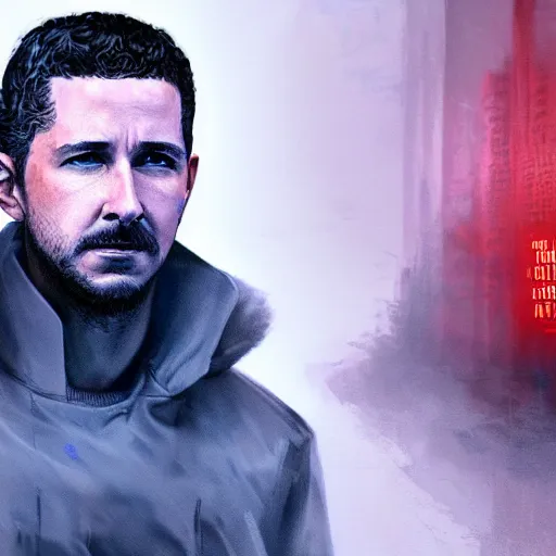 Image similar to epic digital matte paining shia labeouf in blade runner 2 0 4 9 by jama jurabaev and denis villeneuve, extremely detailed, artstation