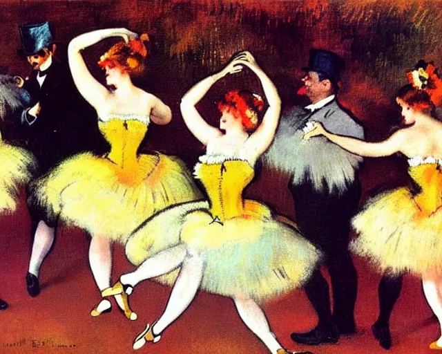 Image similar to vintage, champagne. cancan, french, realistic, cheerful, 1 9 0 2 art by degas