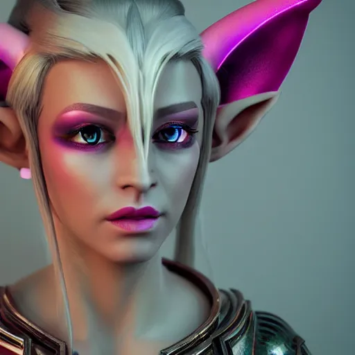 Image similar to portrait of a female high elf with magenta eyes, 3 d octane render trending on art station 8 k