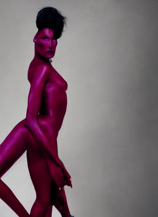 Image similar to grace jones styled by nick knight posing set pieces, intricate set, vogue magazine, canon, highly realistic. high resolution. highly detailed. dramatic. 8 k. 4 k.