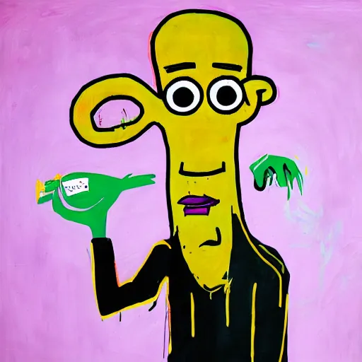 Prompt: handsome squidward, basquiat art style