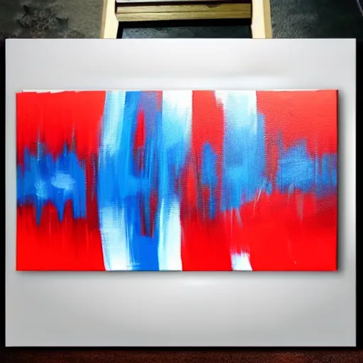 Image similar to acrylic abstract painting on canvas using primary red and blue