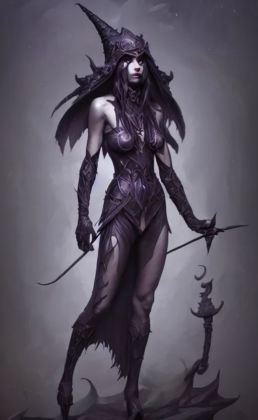 Image similar to full body shot of dark elf witch, highly detailed, d & d, fantasy, highly detailed, digital painting, trending on artstation, concept art, sharp focus, illustration, global illumination, ray tracing, realistic shaded, art by artgerm and greg rutkowski and fuji choko and viktoria gavrilenko and hoang lap,