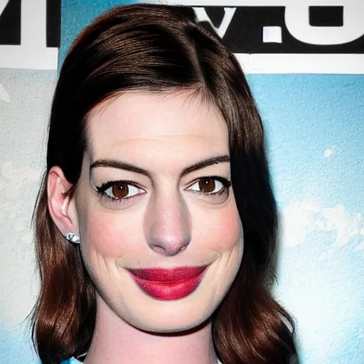 Prompt: anne hathaway with blue hair