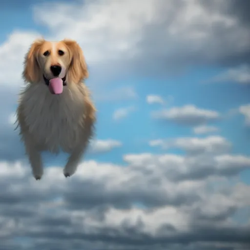 Image similar to portrait of a dog floating in the sky, 8k, 3D render, trending on artstation