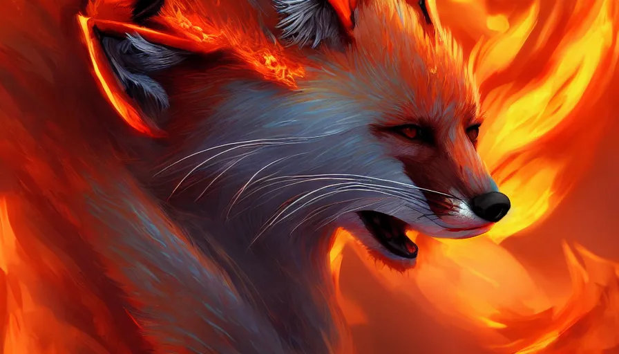 Image similar to fox on fire with wings and blue eyes, hyperdetailed, artstation, cgsociety, 8 k