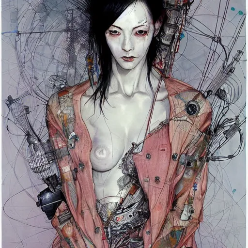 Prompt: a female cyberpunk assassin, wires cybernetic implants, in the style of adrian ghenie esao andrews jenny saville surrealism dark art by james jean takato yamamoto