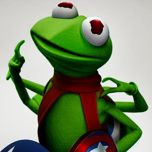 Image similar to Kermit the Frog is Captain America hyperdetailed, artstation, cgsociety, 8k