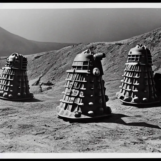 Prompt: corbis archival photo of daleks raising an American flag at Mt. Surabachi taken by Joe Rosenthal