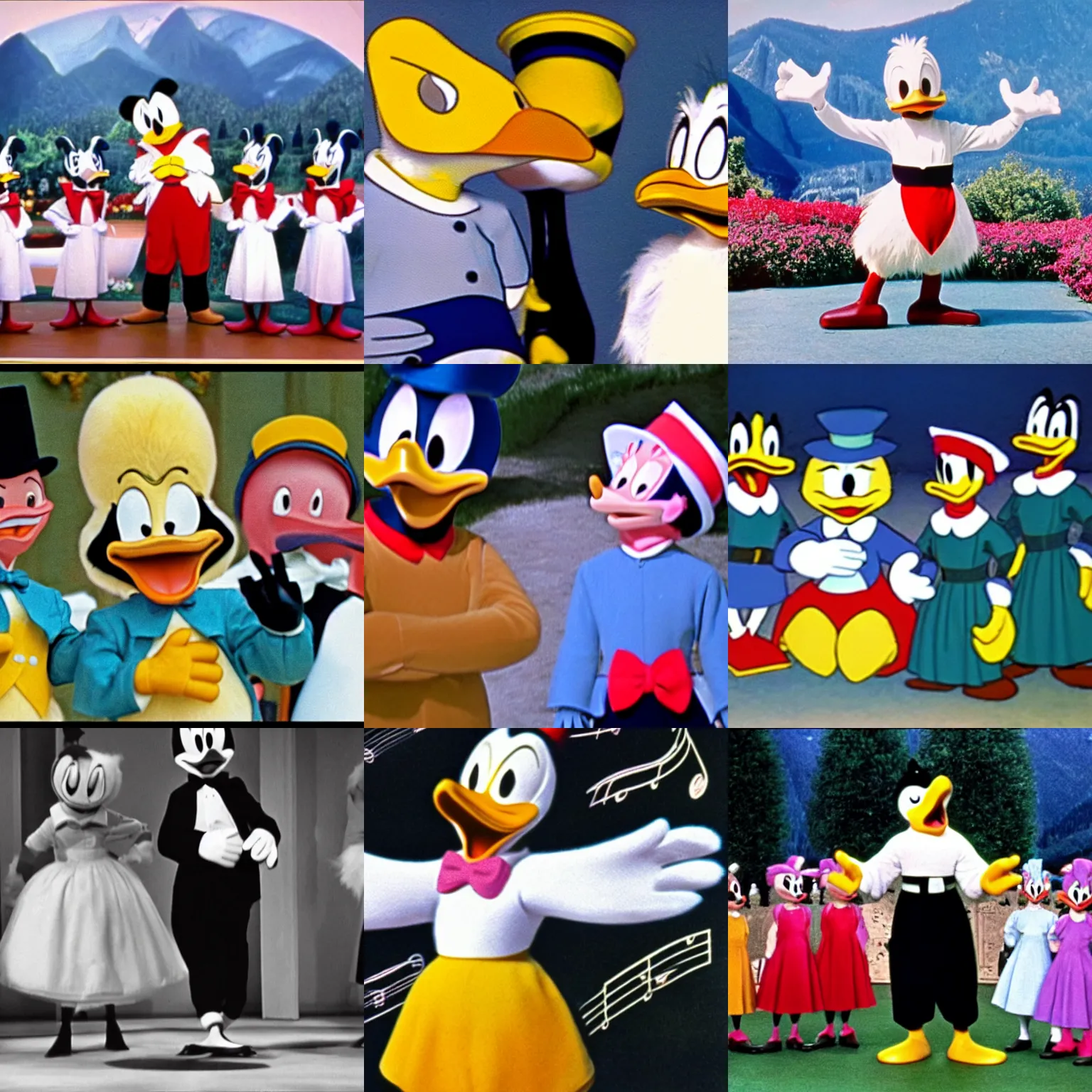 Prompt: donald duck in the sound of music 1 9 6 5