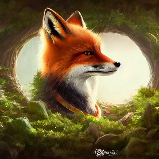 Image similar to fox wearing a wreath, fantasy art, trending on artstation