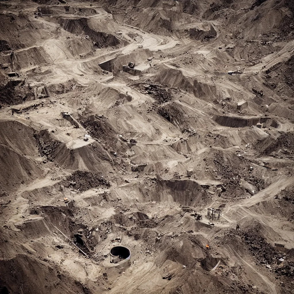 Image similar to mining tailings eating chuquicamata by piranesi, composition, cinematic, rule, grid